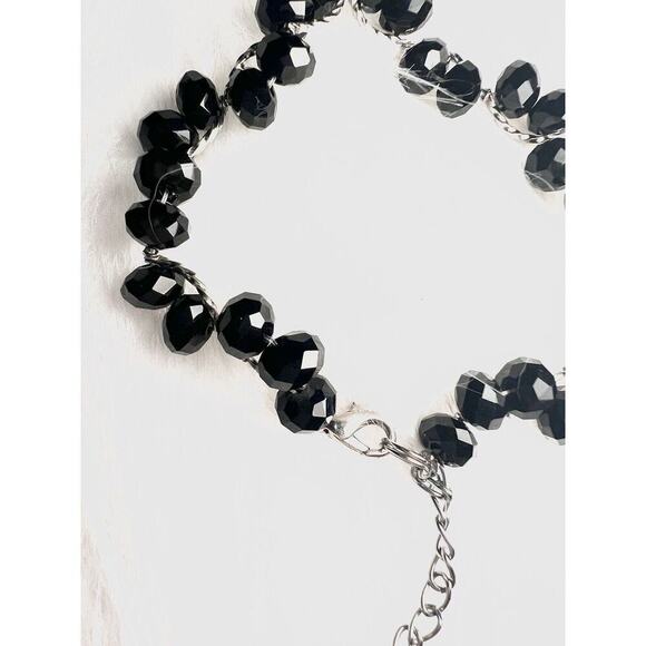 -BRACELET Beautiful VTG Silver With Black Gems Curly Spine Bracelet - Picture 6 of 10